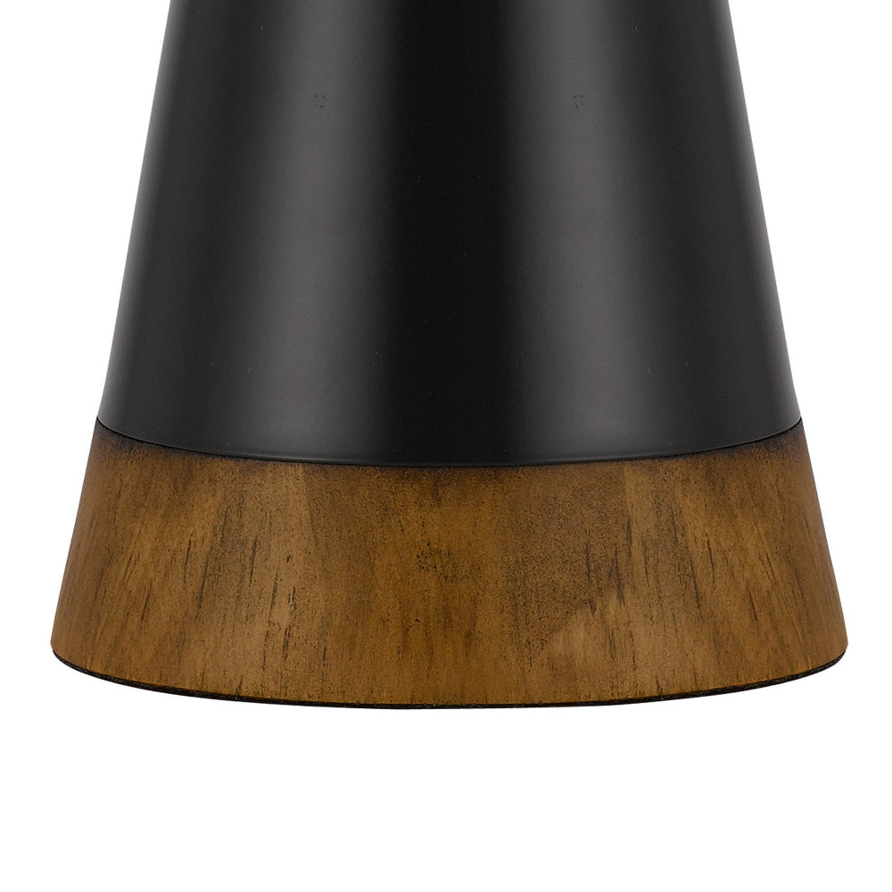 Benjara 30 Inch 3 Way Table Lamp, Beige Mica Shade, Rubberwood And Black Metal Body