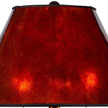 Benjara 20 Inch Table Lamp, Vintage Red Amber Mica Shade, Upturned Arms, Round Body