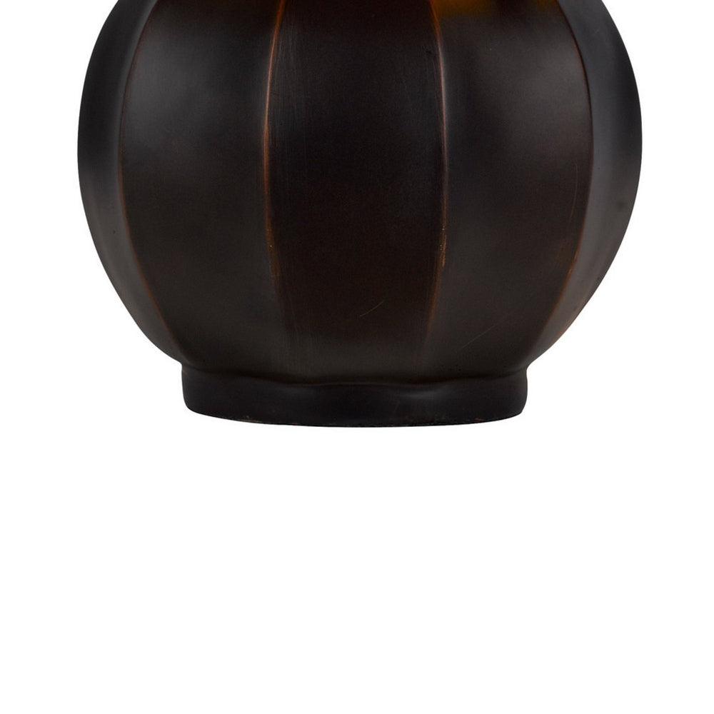 Benjara 20 Inch Table Lamp, Vintage Red Amber Mica Shade, Upturned Arms, Round Body