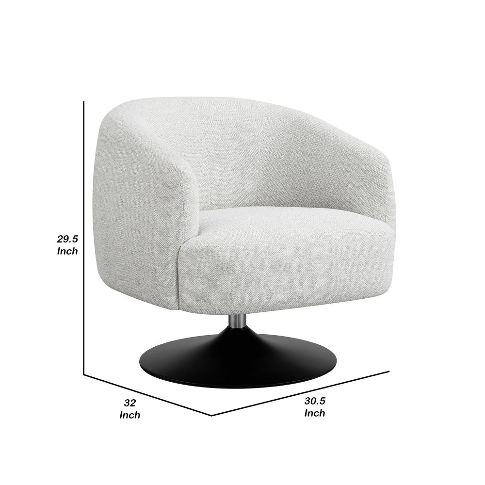 Benjara 32 Inch Barrel Foam Accent Chair, Swivel Pedestal Base, Beige Boucle Fabric