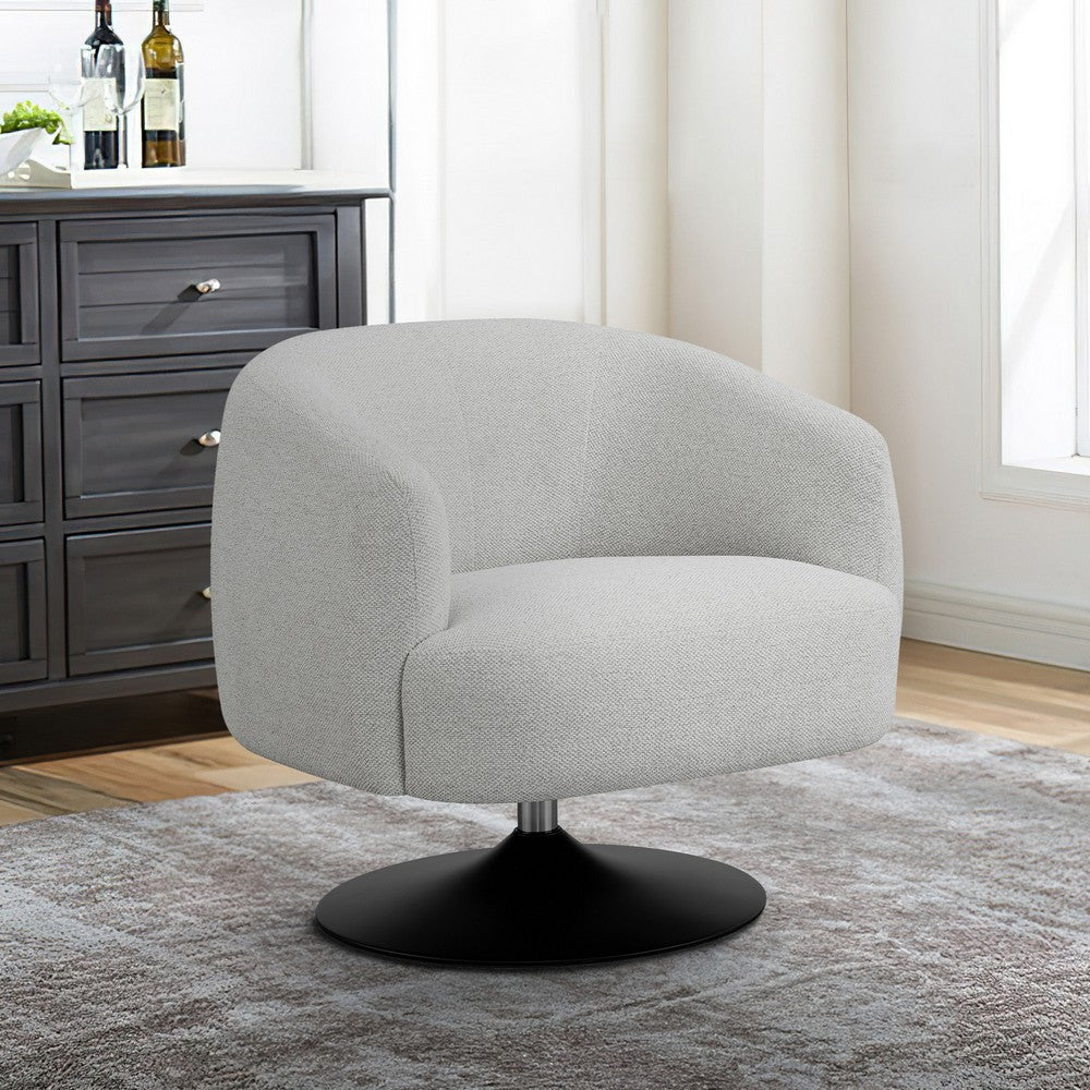 Benjara 32 Inch Barrel Foam Accent Chair, Swivel Pedestal Base, Beige Boucle Fabric