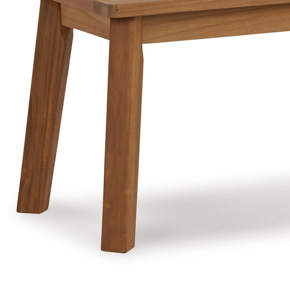 Benjara 47 Inch Rectangular Bench, Natural Acacia Wood, Slatted Seat, Angled Legs