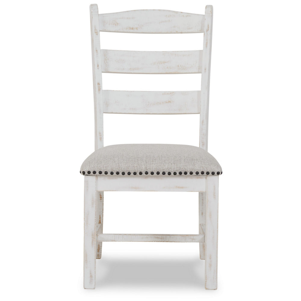 Benjara Zane 20 Inch Dining Chair, Set of 2, Beige Polyester Seat, Antique White