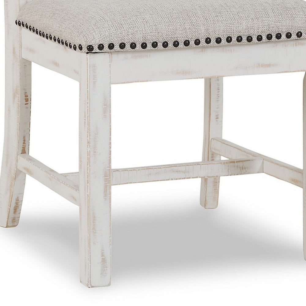 Benjara Zane 20 Inch Dining Chair, Set of 2, Beige Polyester Seat, Antique White