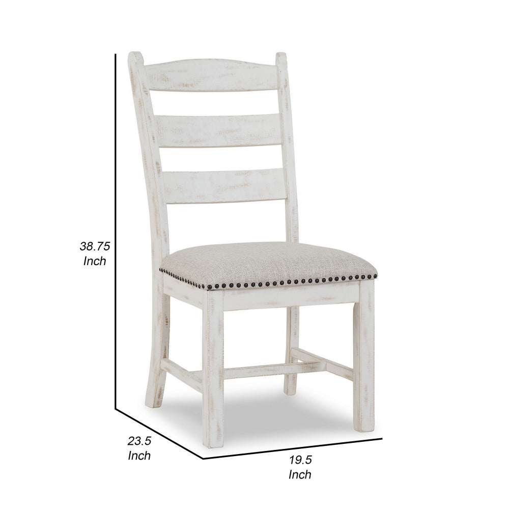 Benjara Zane 20 Inch Dining Chair, Set of 2, Beige Polyester Seat, Antique White