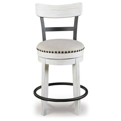 Benjara Zane Swivel 24.5 Inch Counter Stool Chair | Nailhead Trim | Curved Back | Distressed White And Black