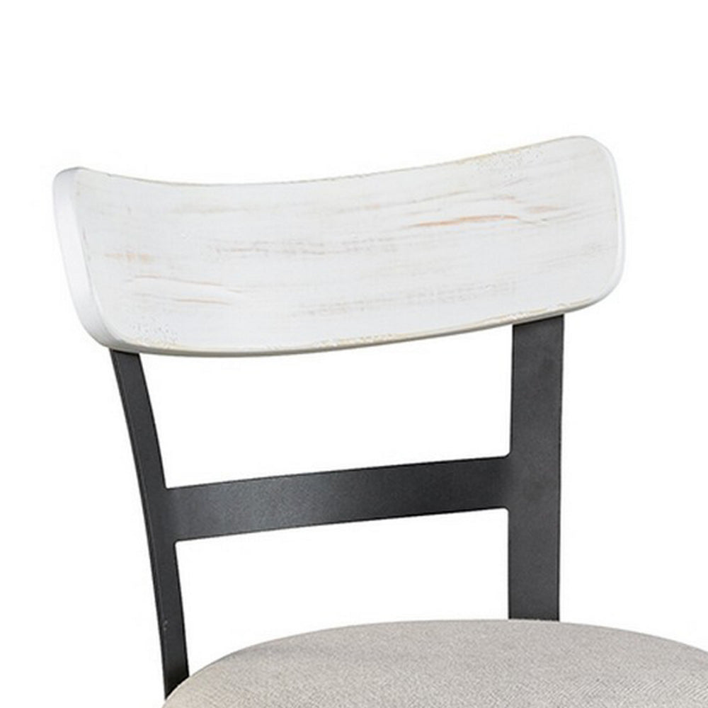 Benjara Zane Swivel 24.5 Inch Counter Stool Chair | Nailhead Trim | Curved Back | Distressed White And Black