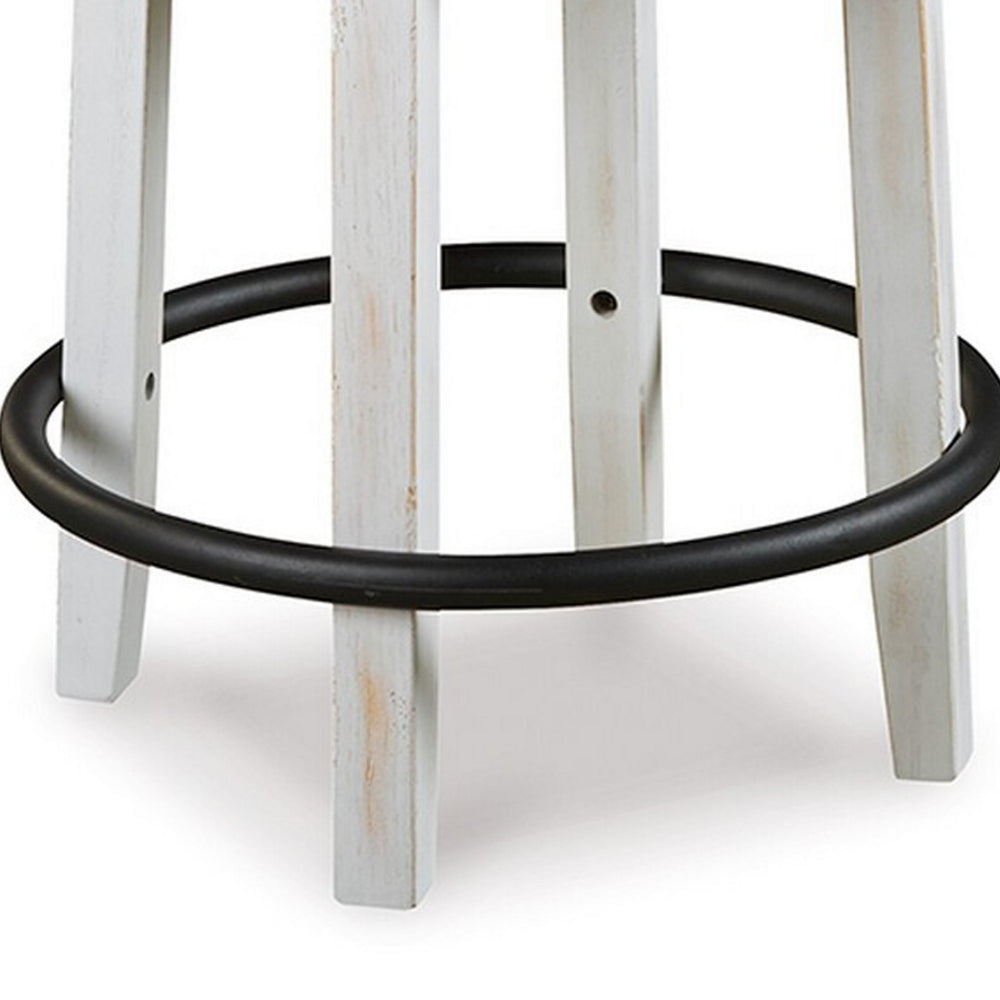 Benjara Zane Swivel 24.5 Inch Counter Stool Chair | Nailhead Trim | Curved Back | Distressed White And Black