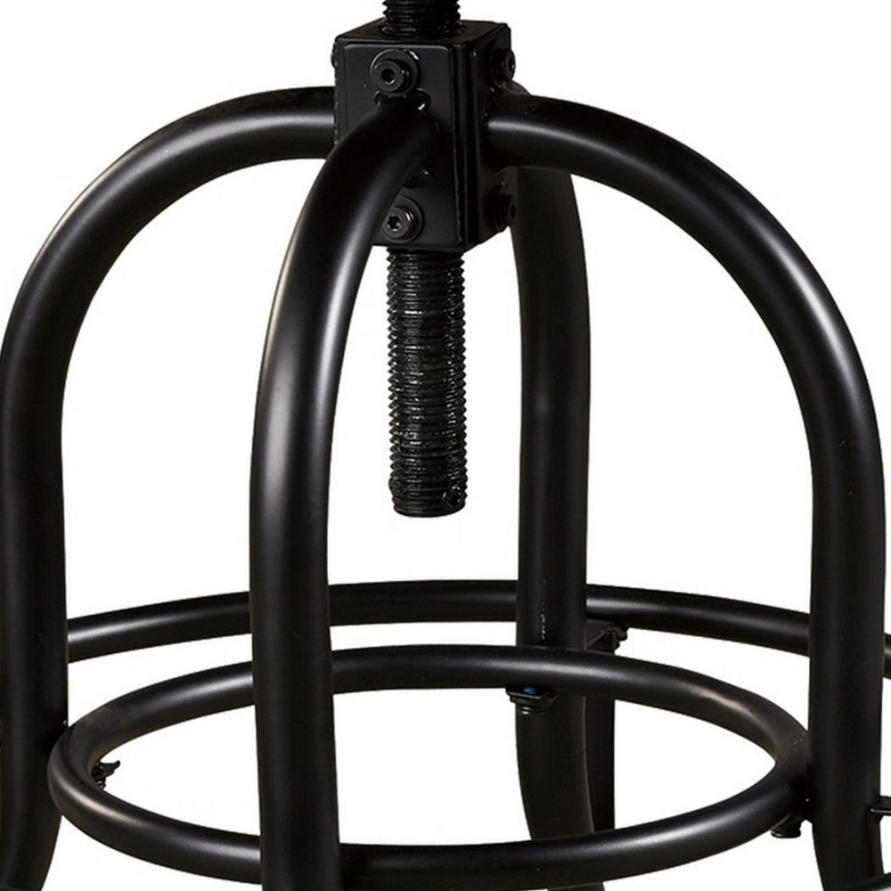 Benjara Zane 24 Inch Adjustable Swivel Counter Stool, Set of 2, Black Metal Base