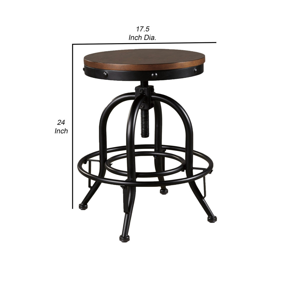 Benjara Zane 24 Inch Adjustable Swivel Counter Stool, Set of 2, Black Metal Base