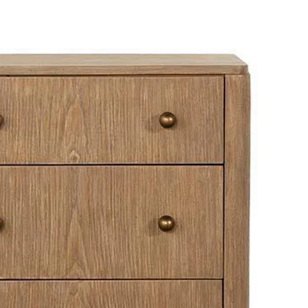 Benjara Hiz 29 Inch 3 Drawer Nightstand with Dual USB Ports, Brass Legs, Brown