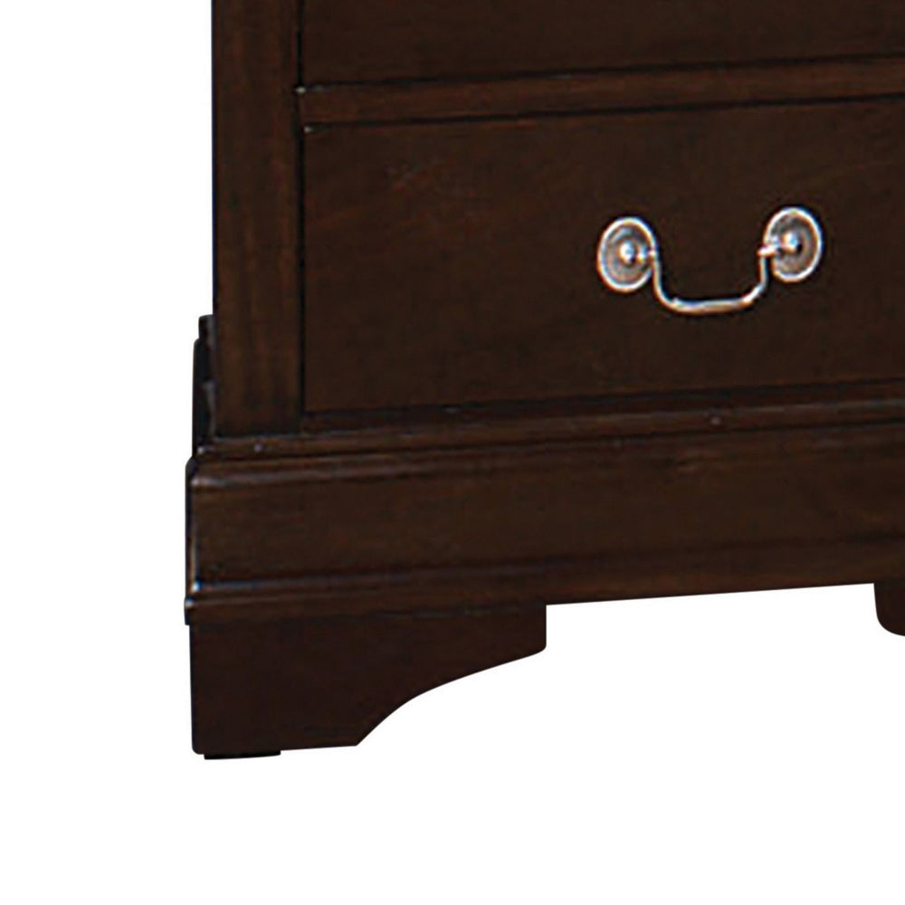 Benjara Nim 24 Inch 2 Drawer Nightstand, Classic Bail Handles, Cappuccino Brown