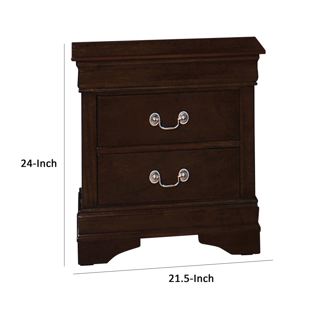 Benjara Nim 24 Inch 2 Drawer Nightstand, Classic Bail Handles, Cappuccino Brown