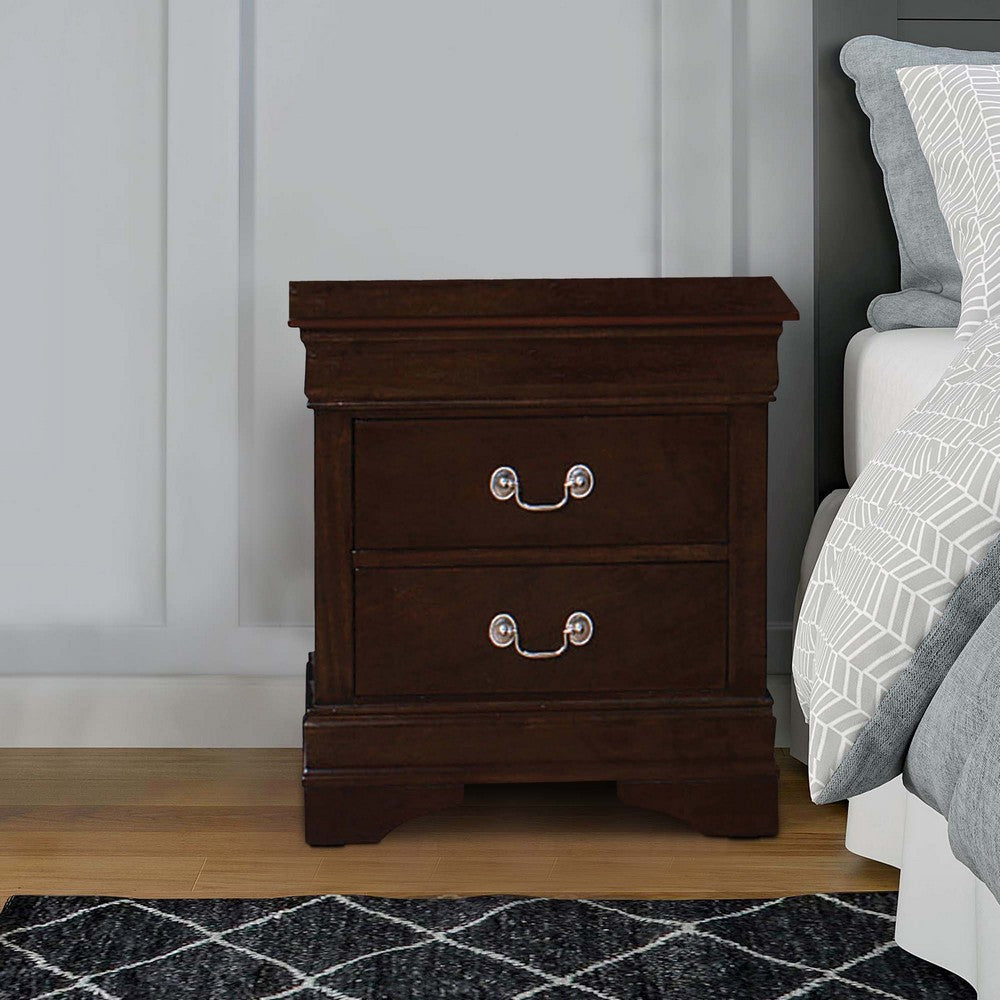 Benjara Nim 24 Inch 2 Drawer Nightstand, Classic Bail Handles, Cappuccino Brown