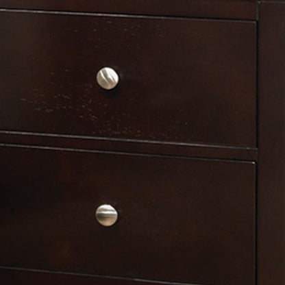 Benjara Con 26 Inch Modern 2 Drawer Nightstand, Silver Knobs, Cappuccino Brown