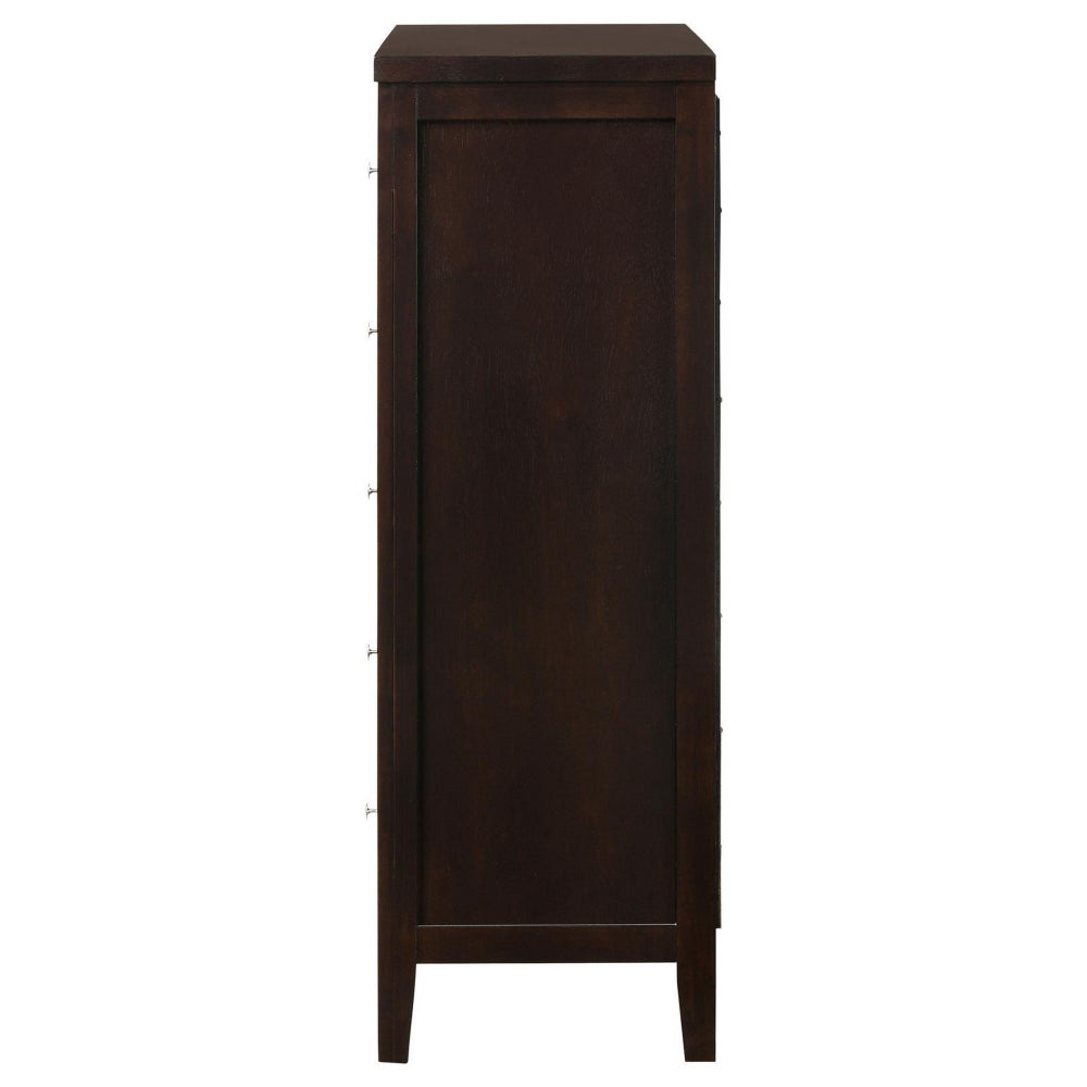 Benjara Con 48 Inch Tall 5 Drawer Dresser Chest, Silver Knobs, Cappuccino Brown