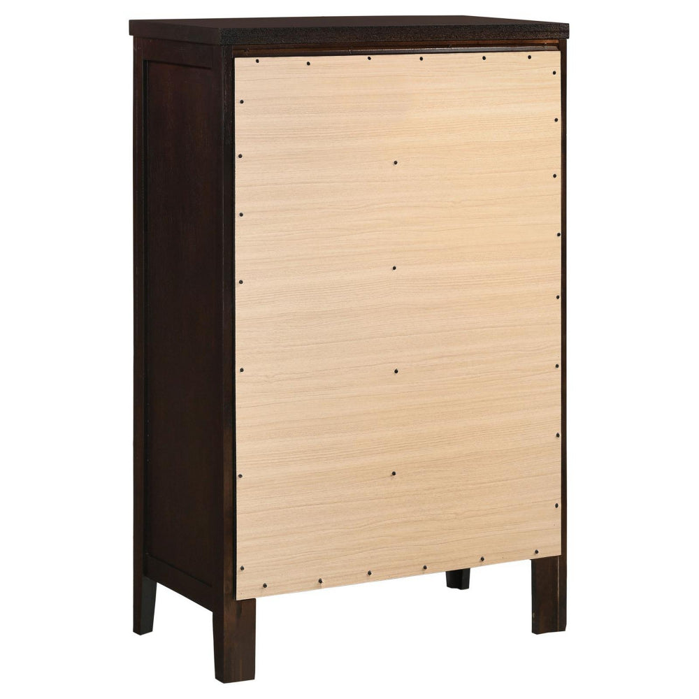 Benjara Con 48 Inch Tall 5 Drawer Dresser Chest, Silver Knobs, Cappuccino Brown