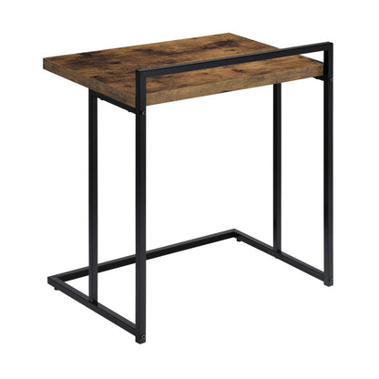 Benjara Dey 27 Inch C Shape Side End Table, Nutmeg Brown Top, Matte Black Base