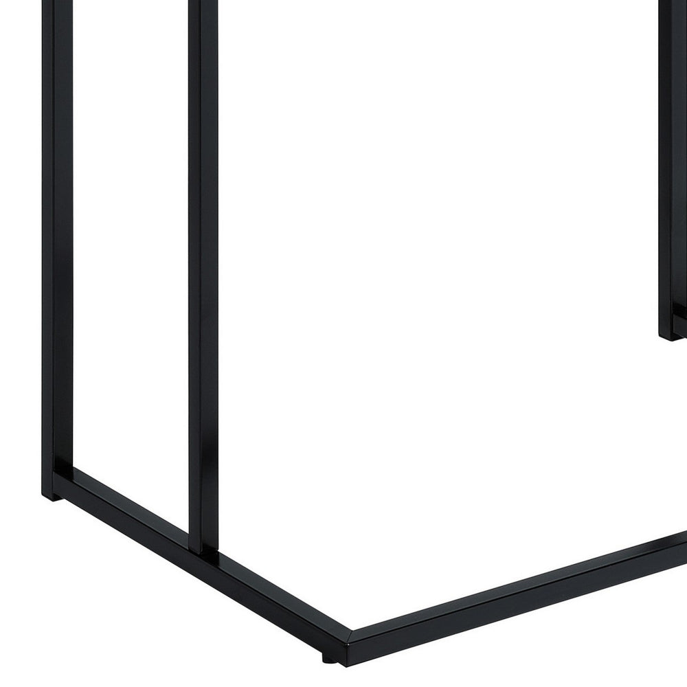 Benjara Dey 27 Inch C Shape Side End Table, Nutmeg Brown Top, Matte Black Base