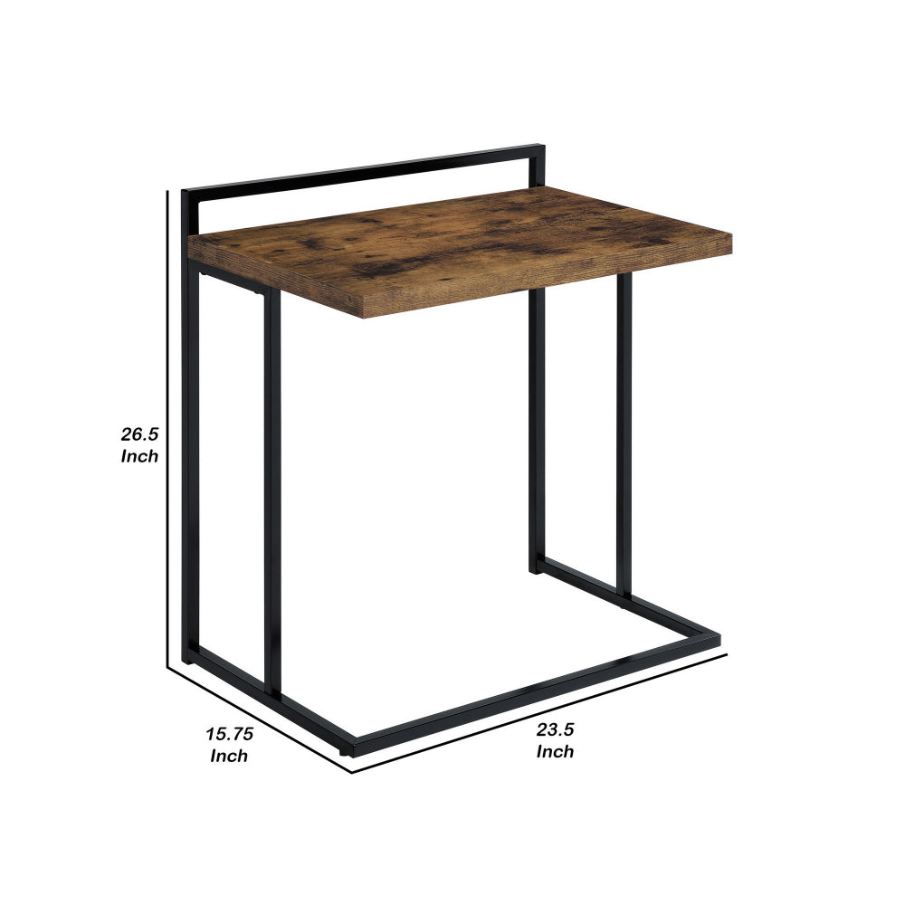 Benjara Dey 27 Inch C Shape Side End Table, Nutmeg Brown Top, Matte Black Base