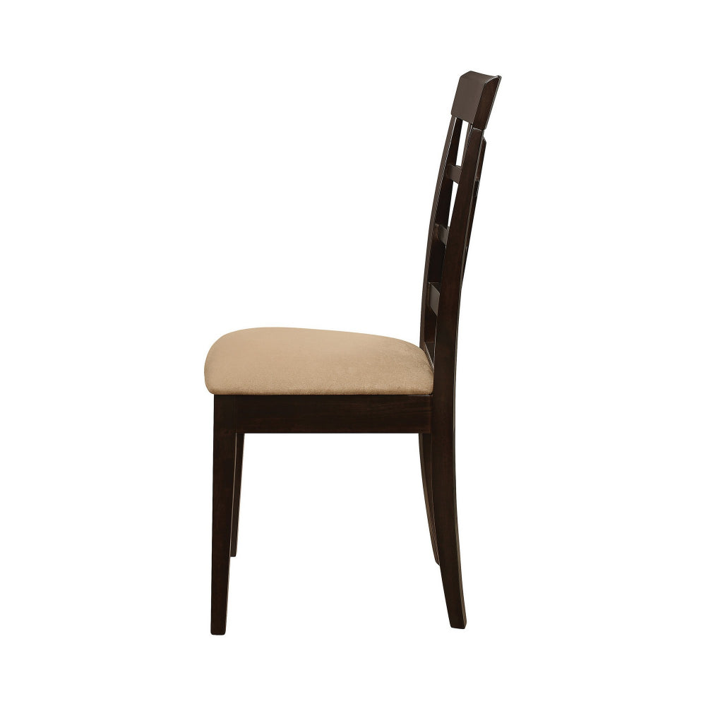 Benjara 17 Inch Side Dining Chair, Set of 2, Lattice Back Brown Wood, Tan Fabric
