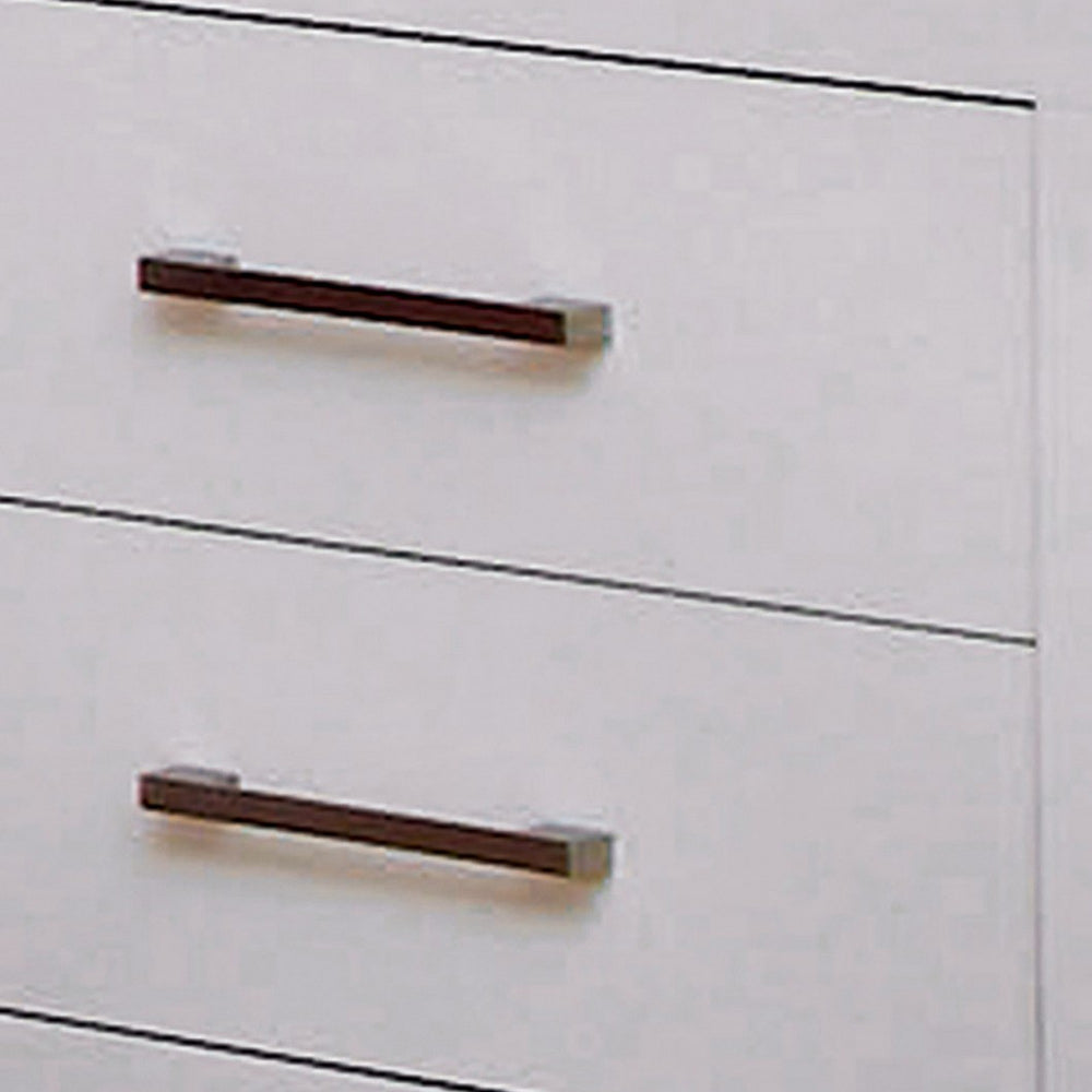Benjara Bela 26 Inch 2 Drawer Nightstand, Felt Lined, Silver Handles, Crisp White