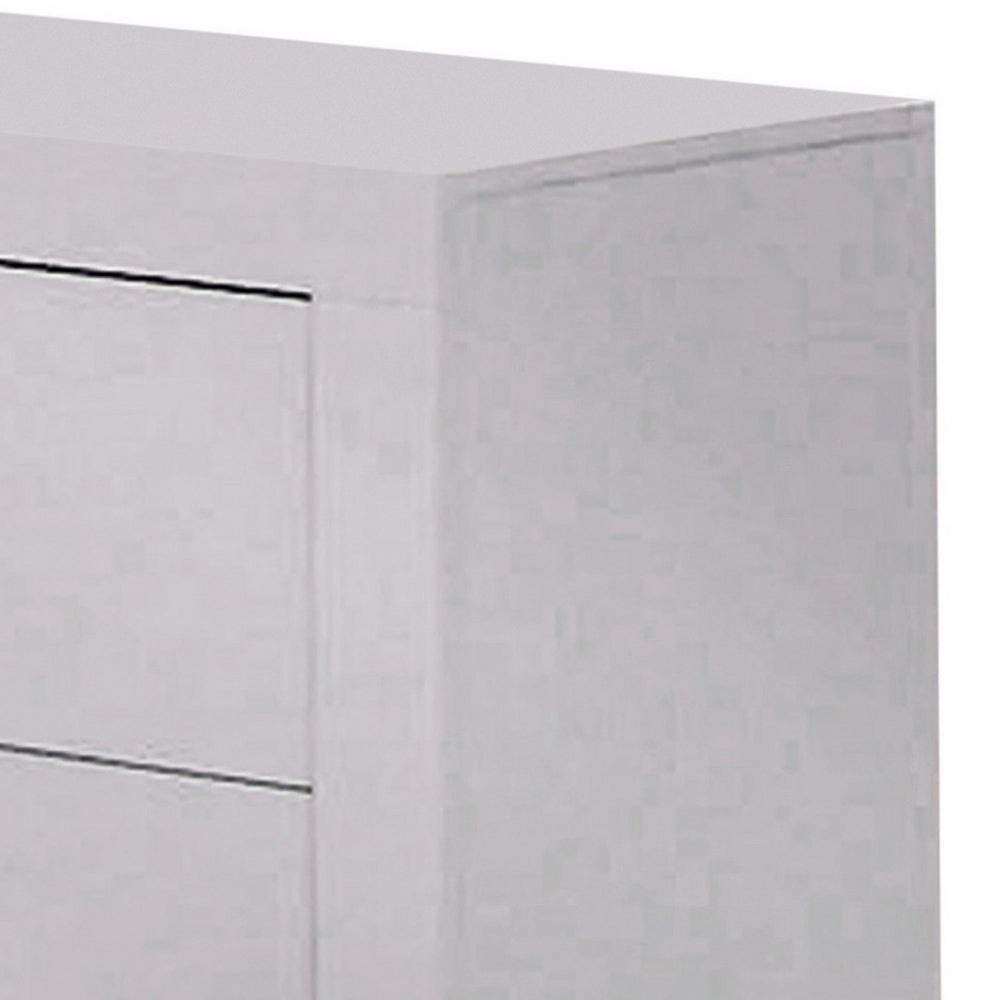 Benjara Bela 26 Inch 2 Drawer Nightstand, Felt Lined, Silver Handles, Crisp White
