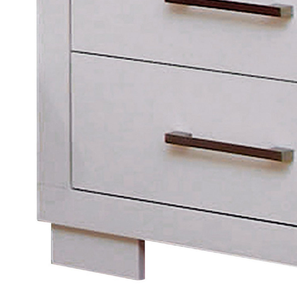 Benjara Bela 26 Inch 2 Drawer Nightstand, Felt Lined, Silver Handles, Crisp White