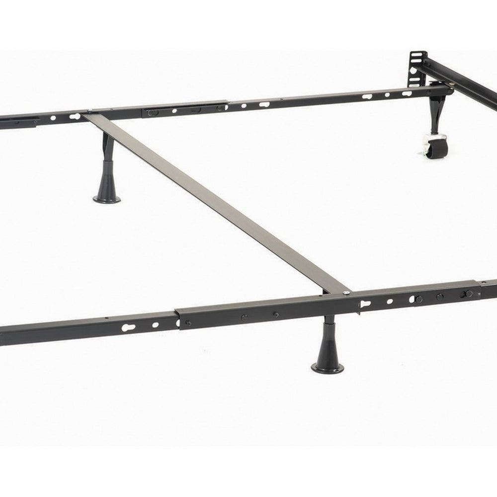 Benjara Akz Multisize Bed Frame for Q, K, CK, Six Metal Legs, Rolling Caster Wheels