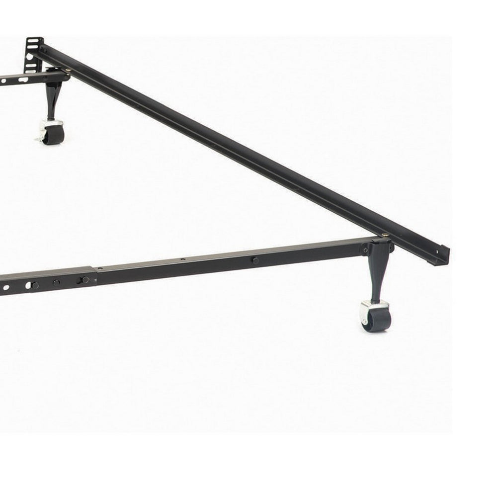 Benjara Akz Multisize Bed Frame for Q, K, CK, Six Metal Legs, Rolling Caster Wheels