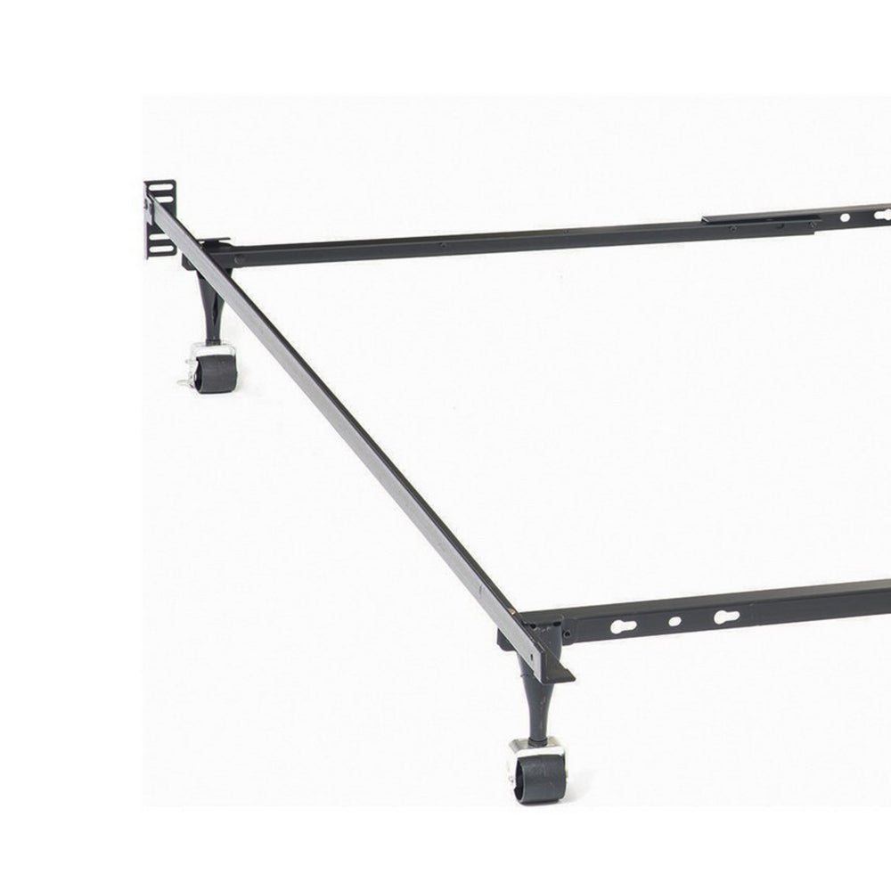 Benjara Akz Multisize Bed Frame for Q, K, CK, Six Metal Legs, Rolling Caster Wheels