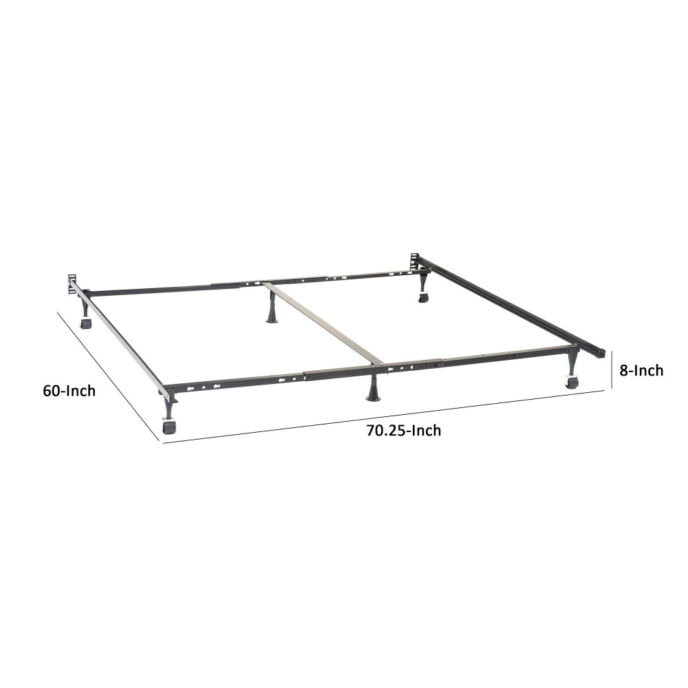 Benjara Akz Multisize Bed Frame for Q, K, CK, Six Metal Legs, Rolling Caster Wheels