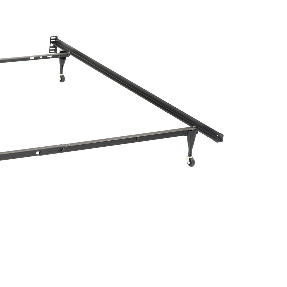 Benjara Nit Multisize Metal Bed Frame, Twin or Full Size, Caster Wheels, Black