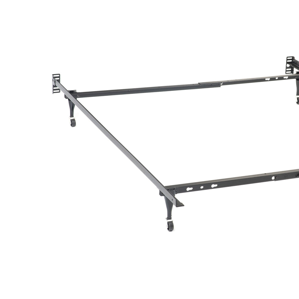 Benjara Nit Multisize Metal Bed Frame, Twin or Full Size, Caster Wheels, Black