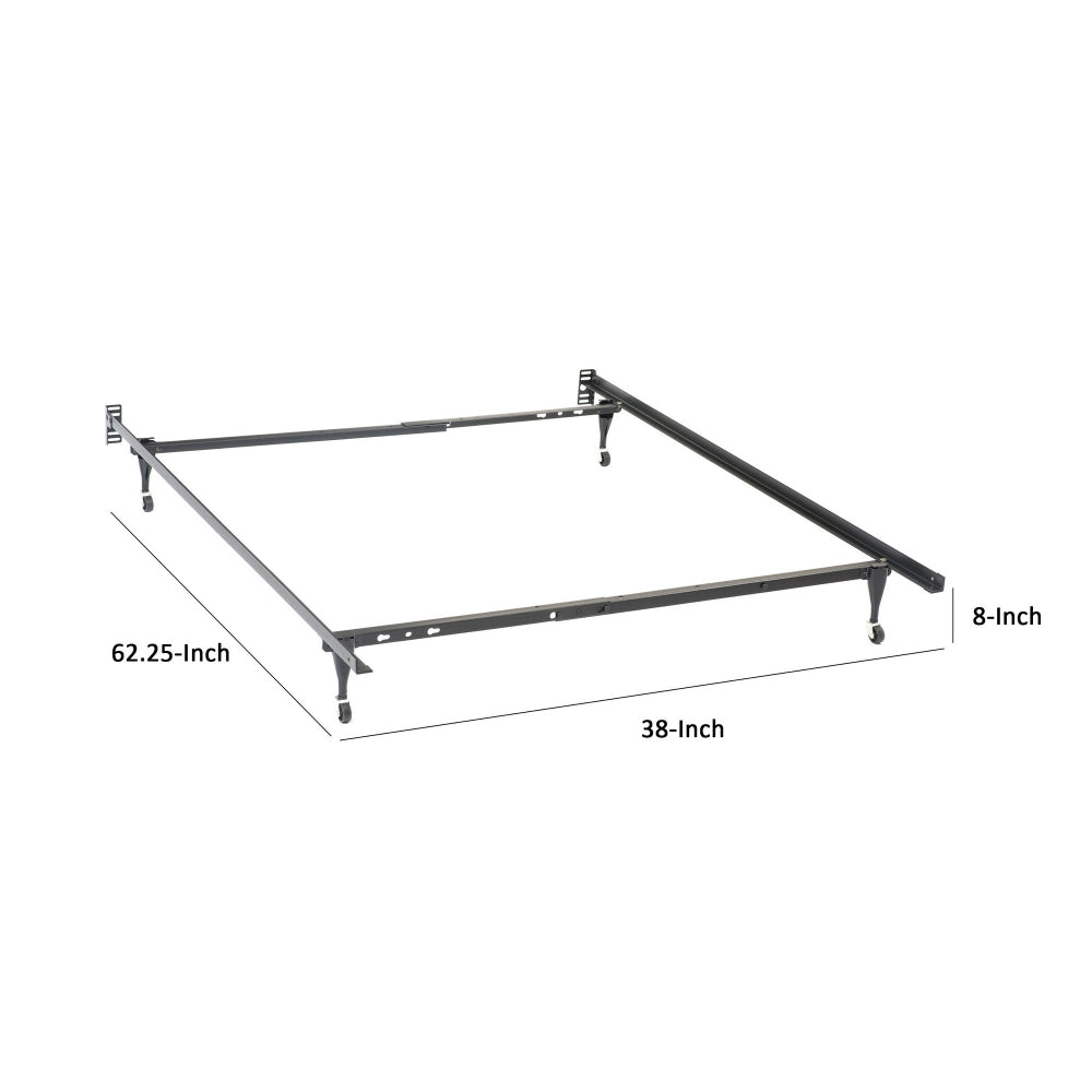 Benjara Nit Multisize Metal Bed Frame, Twin or Full Size, Caster Wheels, Black