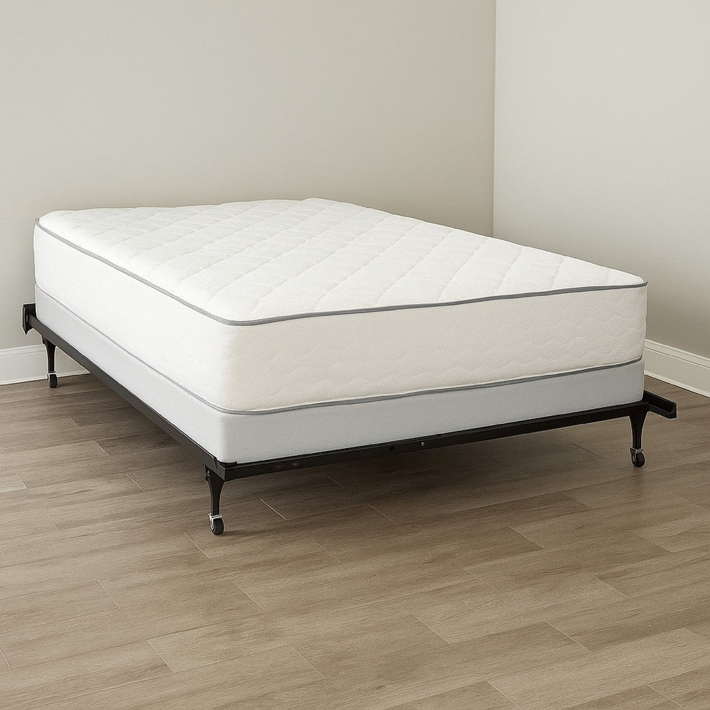 Benjara Nit Multisize Metal Bed Frame, Twin or Full Size, Caster Wheels, Black