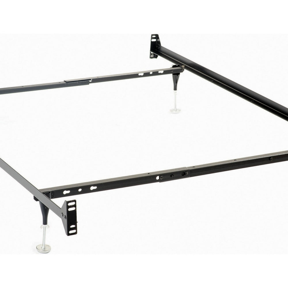 Benjara Nit Multisize Bed Frame, Twin or Full, 4 Legs with Glides, Black Metal