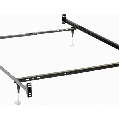 Benjara Nit Multisize Bed Frame, Twin or Full, 4 Legs with Glides, Black Metal