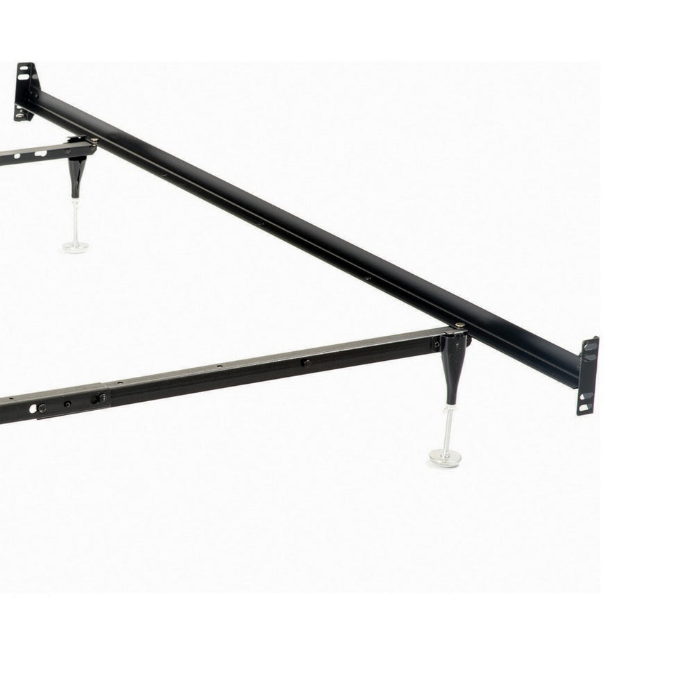 Benjara Nit Multisize Bed Frame, Twin or Full, 4 Legs with Glides, Black Metal