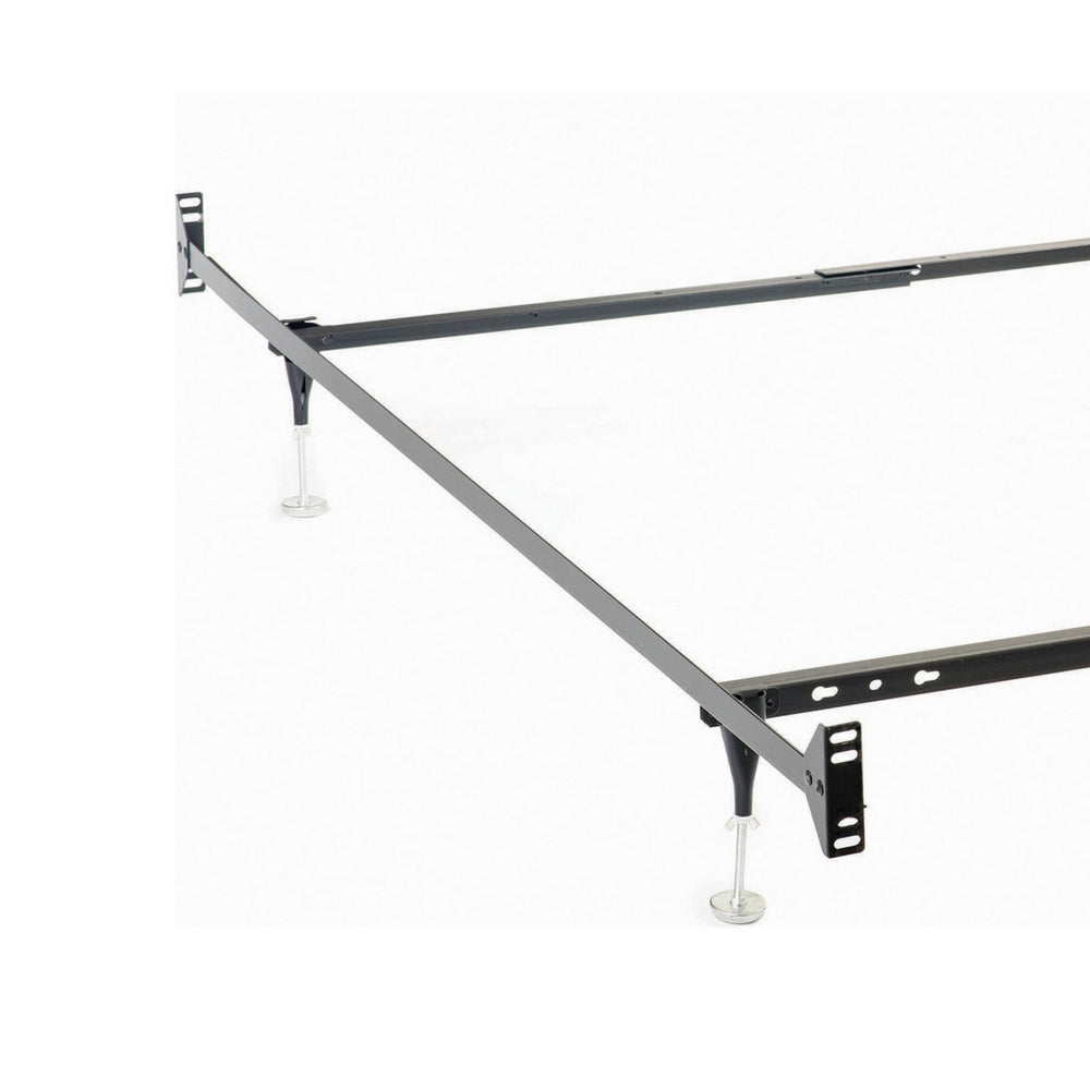 Benjara Nit Multisize Bed Frame, Twin or Full, 4 Legs with Glides, Black Metal