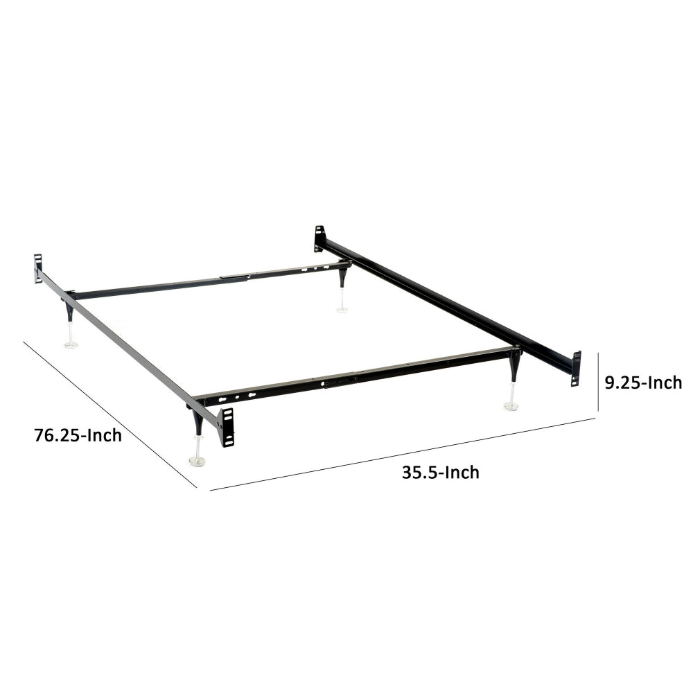 Benjara Nit Multisize Bed Frame, Twin or Full, 4 Legs with Glides, Black Metal