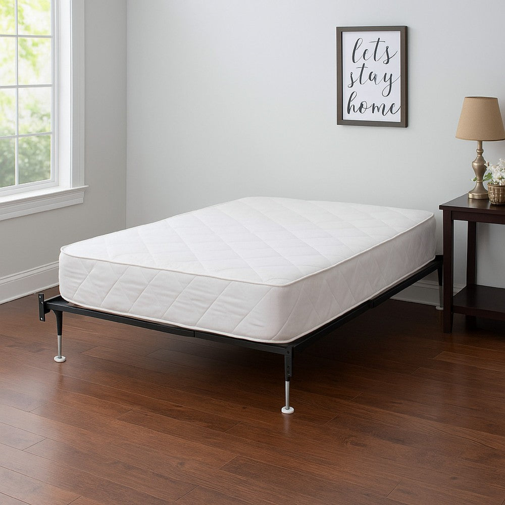 Benjara Nit Multisize Bed Frame, Twin or Full, 4 Legs with Glides, Black Metal