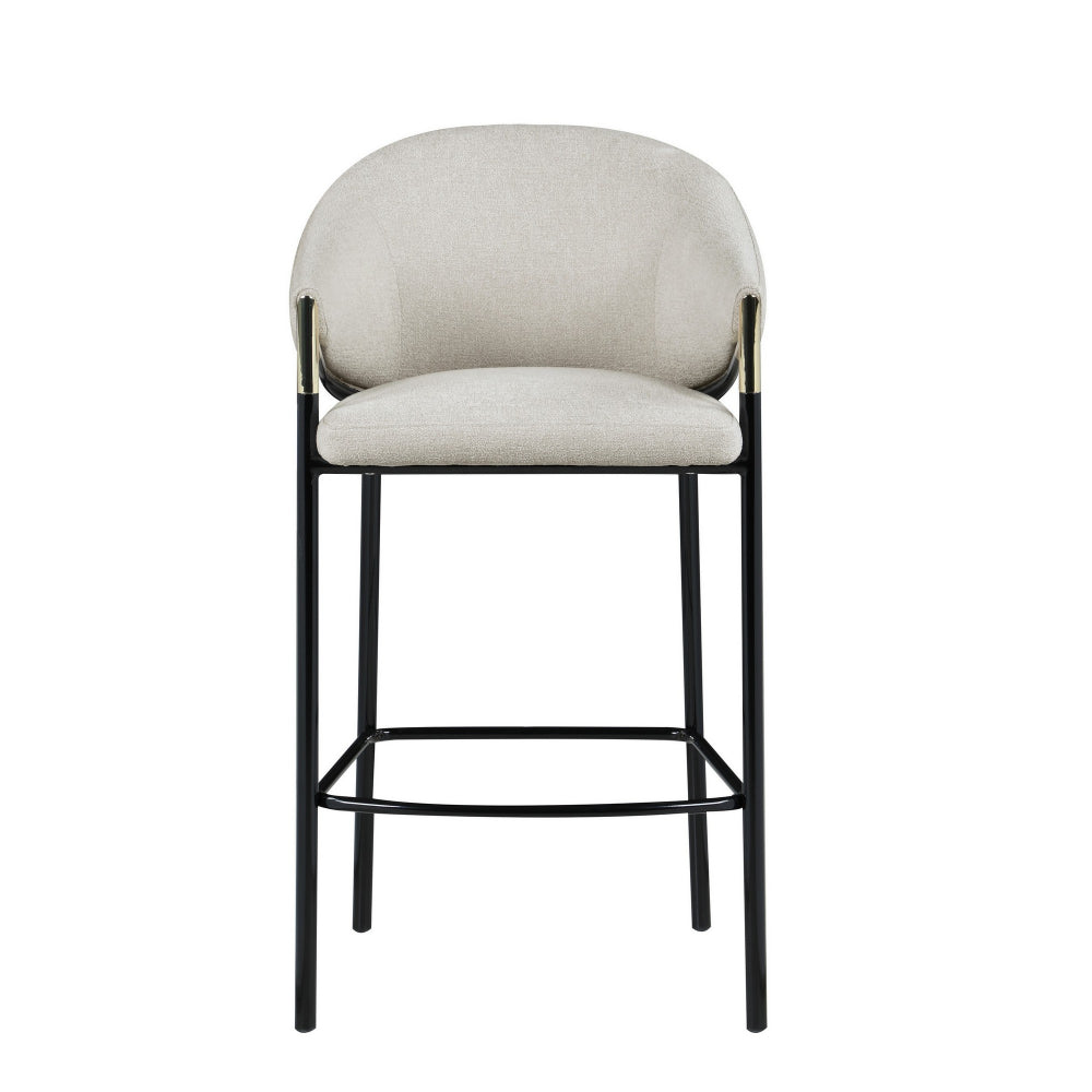 Benjara Fil 30 Inch Sloped Arm Barstools, Set of 2, Padded Curved Back, Beige Linen