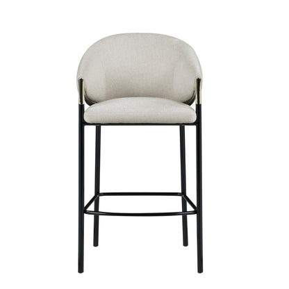 Benjara Fil 30 Inch Sloped Arm Barstools, Set of 2, Padded Curved Back, Beige Linen