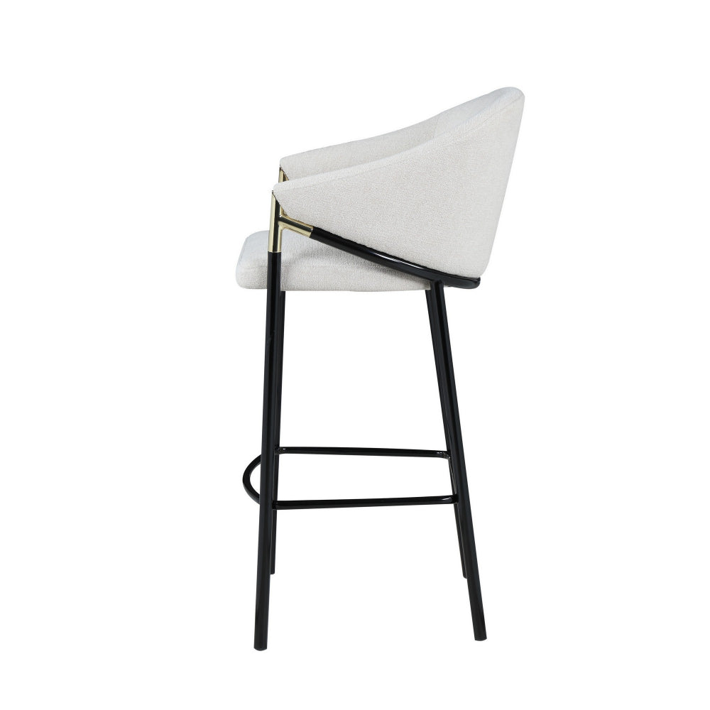 Benjara Fil 30 Inch Sloped Arm Barstools, Set of 2, Padded Curved Back, Beige Linen