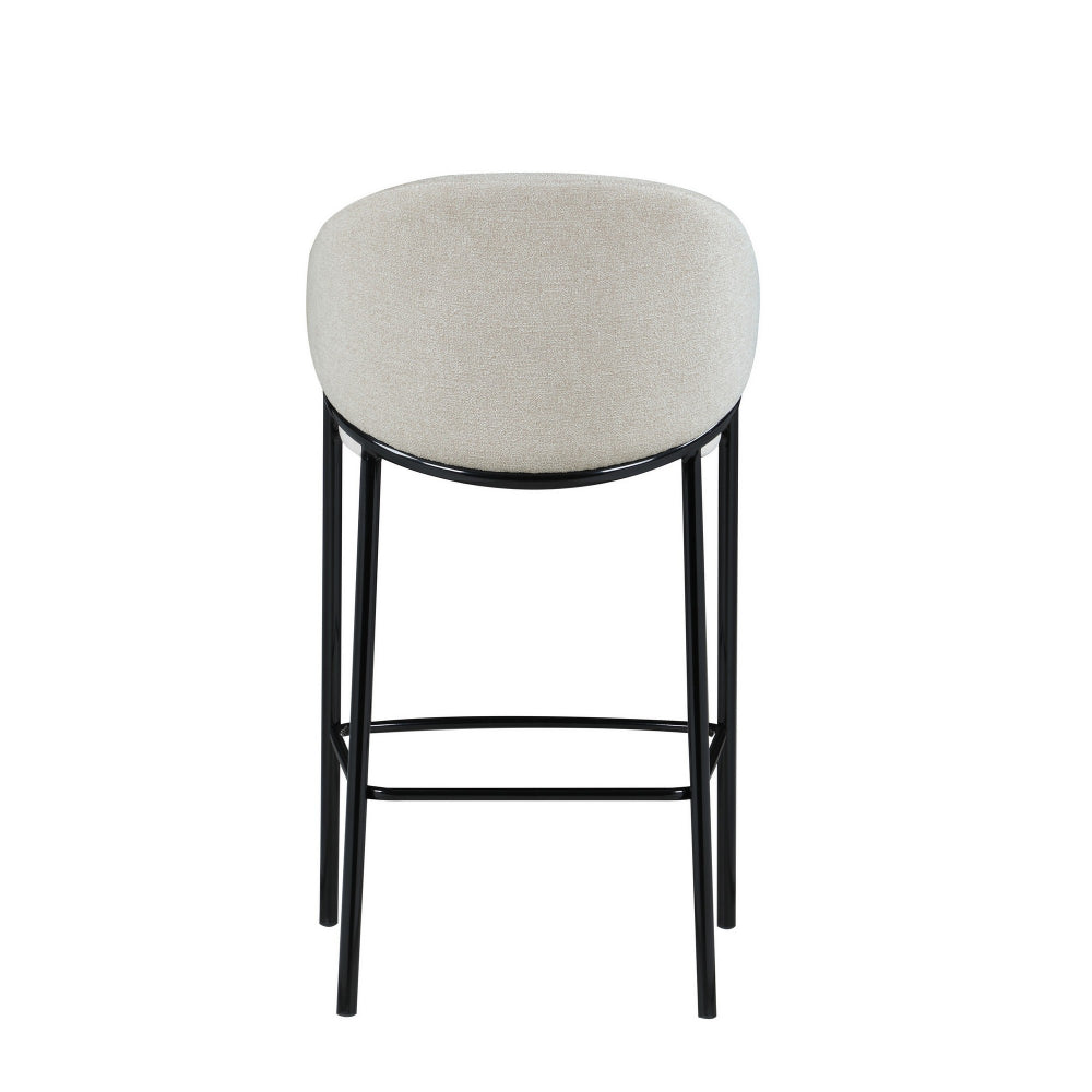 Benjara Fil 30 Inch Sloped Arm Barstools, Set of 2, Padded Curved Back, Beige Linen