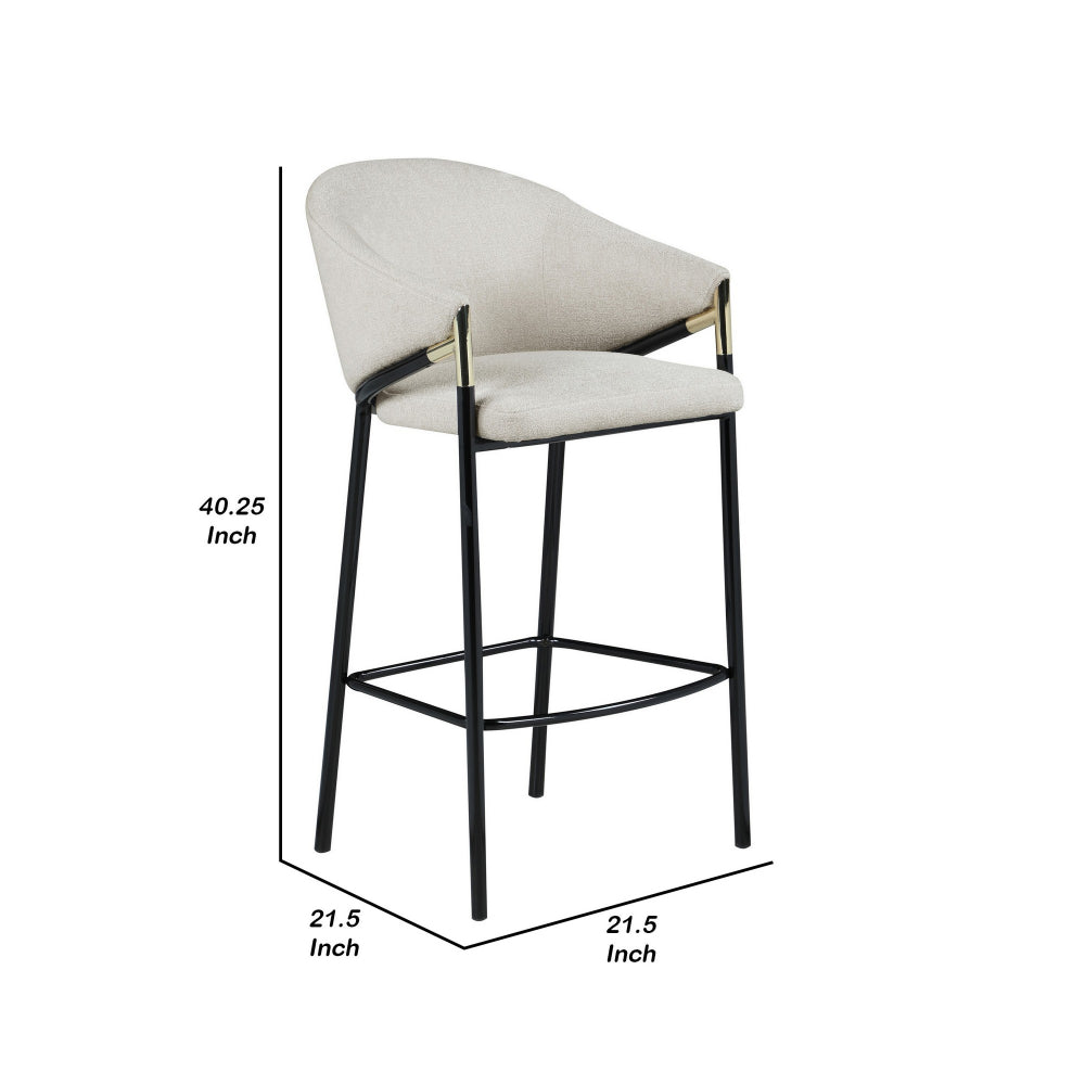 Benjara Fil 30 Inch Sloped Arm Barstools, Set of 2, Padded Curved Back, Beige Linen