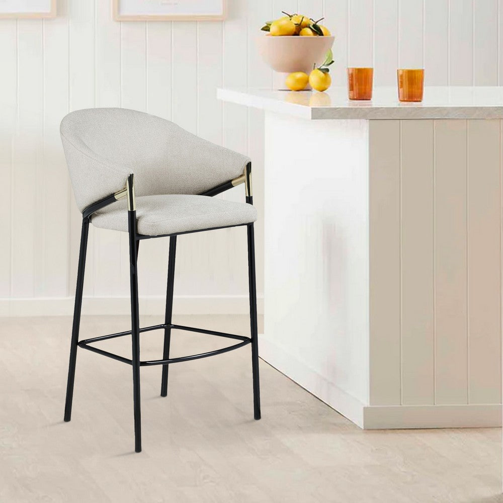 Benjara Fil 30 Inch Sloped Arm Barstools, Set of 2, Padded Curved Back, Beige Linen