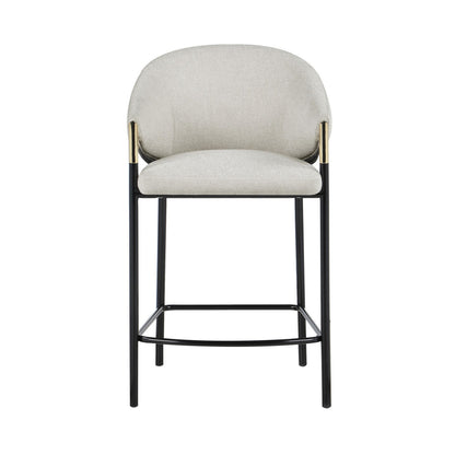 Benjara Fil 27 Inch Counter Height Stools, Set of 2, Padded Curved Back, Beige Linen