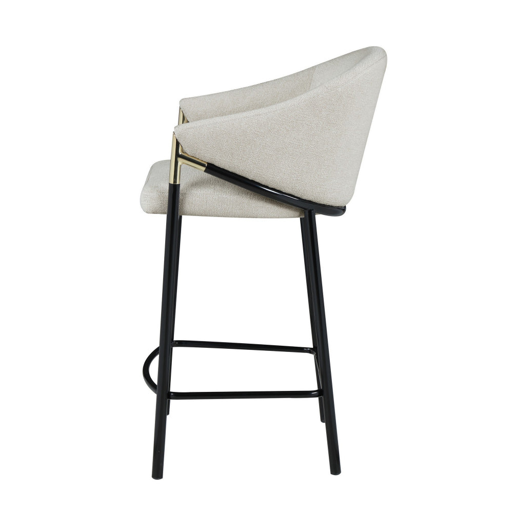 Benjara Fil 27 Inch Counter Height Stools, Set of 2, Padded Curved Back, Beige Linen